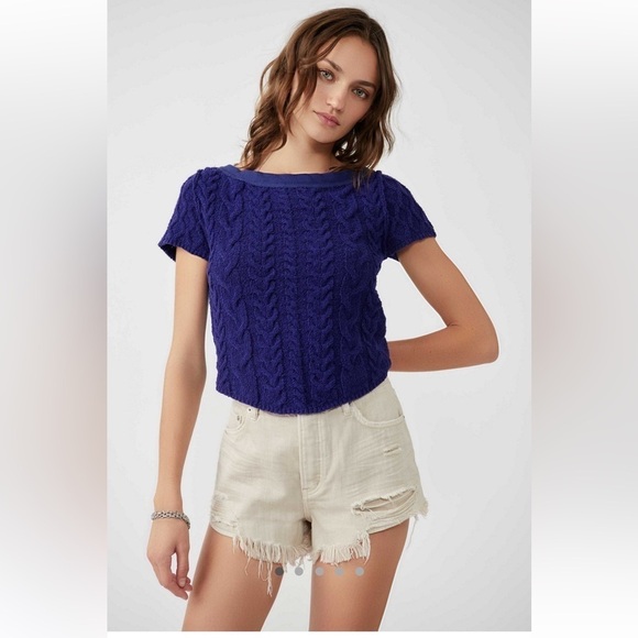 Free People Tops - Free People Baby Cable Knit Tee Blue